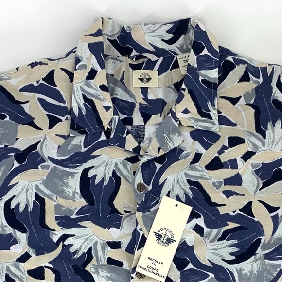 Dockers NWT Floral Patterned Short Sleeve Button Front Cotten & Linen Shirt, XL - Picture 3 of 14